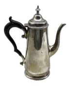 Small silver coffee pot or hot milk jug with domed cover and ebonised handle H19cm Chester 1912 Make