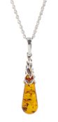 Silver amber pendant necklace