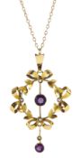 Edwardian gold amethyst and seed pearl pendant