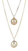 Two 9ct gold Masonic pendants