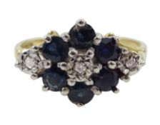 9ct gold sapphire and diamond cluster ring