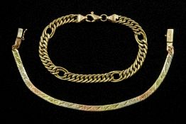 9ct gold link bracelet and a 14ct gold tri-colour link bracelet