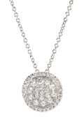 18ct white gold pave set diamond circular pendant necklace