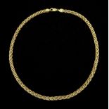 9ct gold flattened weave link necklace with white gold highlights