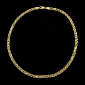 9ct gold flattened weave link necklace with white gold highlights