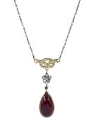 Early 20th century 18ct gold and platinum pear shaped cabochon garnet