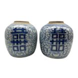 Pair of 19th century Chinese underglaze blue ginger jars decorated with shuangxi amid flowering tend