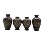 Pair of Japanese Meiji ovoid form Cloisonné vases and another pair with similar gold flecked