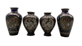 Pair of Japanese Meiji ovoid form Cloisonné vases and another pair with similar gold flecked