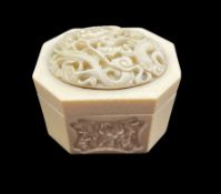 19th century Chinese ivory box and cover of rectangular form with canted corners