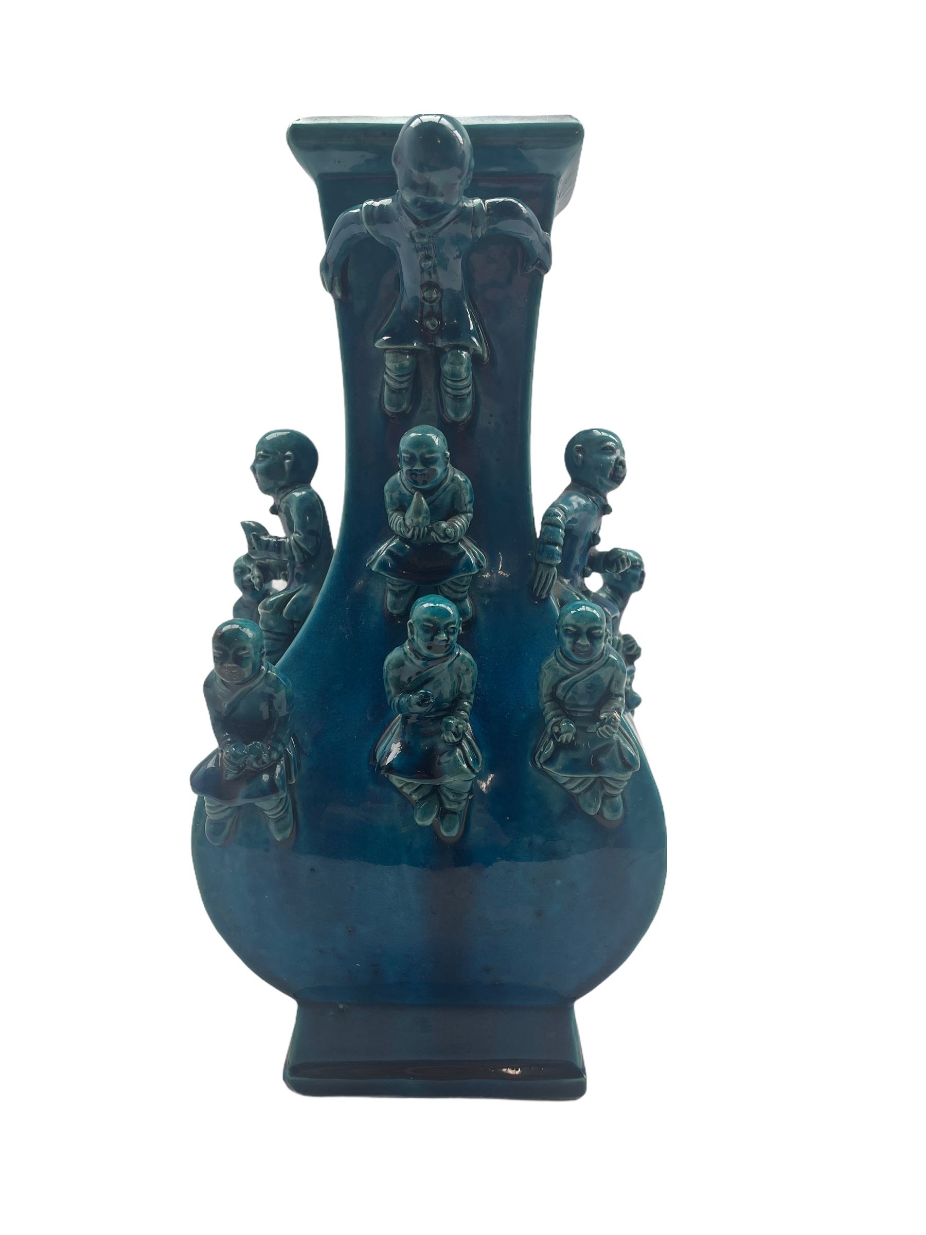 18th/19th century Chinese turquoise glazed 'Boys' vase