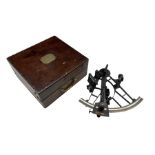 19th century brass and iron sextant in mahogany box
