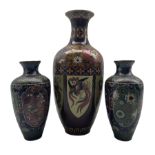 Japanese Meiji Cloisonne ovoid form vase the body with panel decoration depicting dragons and phoeni
