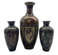 Japanese Meiji Cloisonne ovoid form vase the body with panel decoration depicting dragons and phoeni