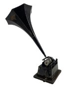 Thomas Edison GEM Phonograph in oak case No.300980C with black japanned horn with transfer label