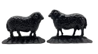 Pair cast iron hearth ornaments modelled as a Ram and Ewe by H Carter