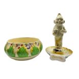 Clarice Cliff Newport Pottery relief moulded fruit bowl together with a Wilkinson novelty ashtray an