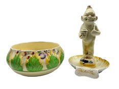 Clarice Cliff Newport Pottery relief moulded fruit bowl together with a Wilkinson novelty ashtray an