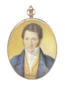 Early19th century miniature oval head and shoulders portrait on ivory of a gentleman 6cm x 5cm