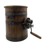 Victorian coopered oak butter churn with iron handle and mounts