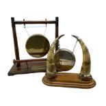Edwardian oak and horn silver-plated mounted dinner gong