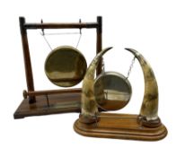 Edwardian oak and horn silver-plated mounted dinner gong
