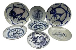 Seven Chinese Provincial blue and white plates