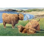 Keith Brockie (Scottish 1955-): 'Highland Cattle'