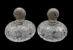 Pair of Edwardian cut glass and silver mounted dressing table scent bottles by Henry Hobson & Sons