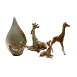 Franz porcelain tealight holder in the form of a Giraffe and calf H22cm and three porcelain Giraffes