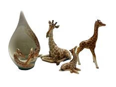 Franz porcelain tealight holder in the form of a Giraffe and calf H22cm and three porcelain Giraffes