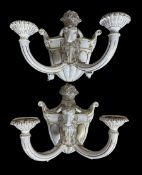 Pair of Dresden porcelain twin branch wall sconces decorated with ram masks