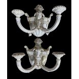 Pair of Dresden porcelain twin branch wall sconces decorated with ram masks