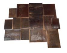 Collection of fifteen copper printing plates including frontispiece of The Dynasts by Thomas Hardy 1