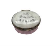 18th century Bilston enamel patch box 'A Trifle From Redcar'