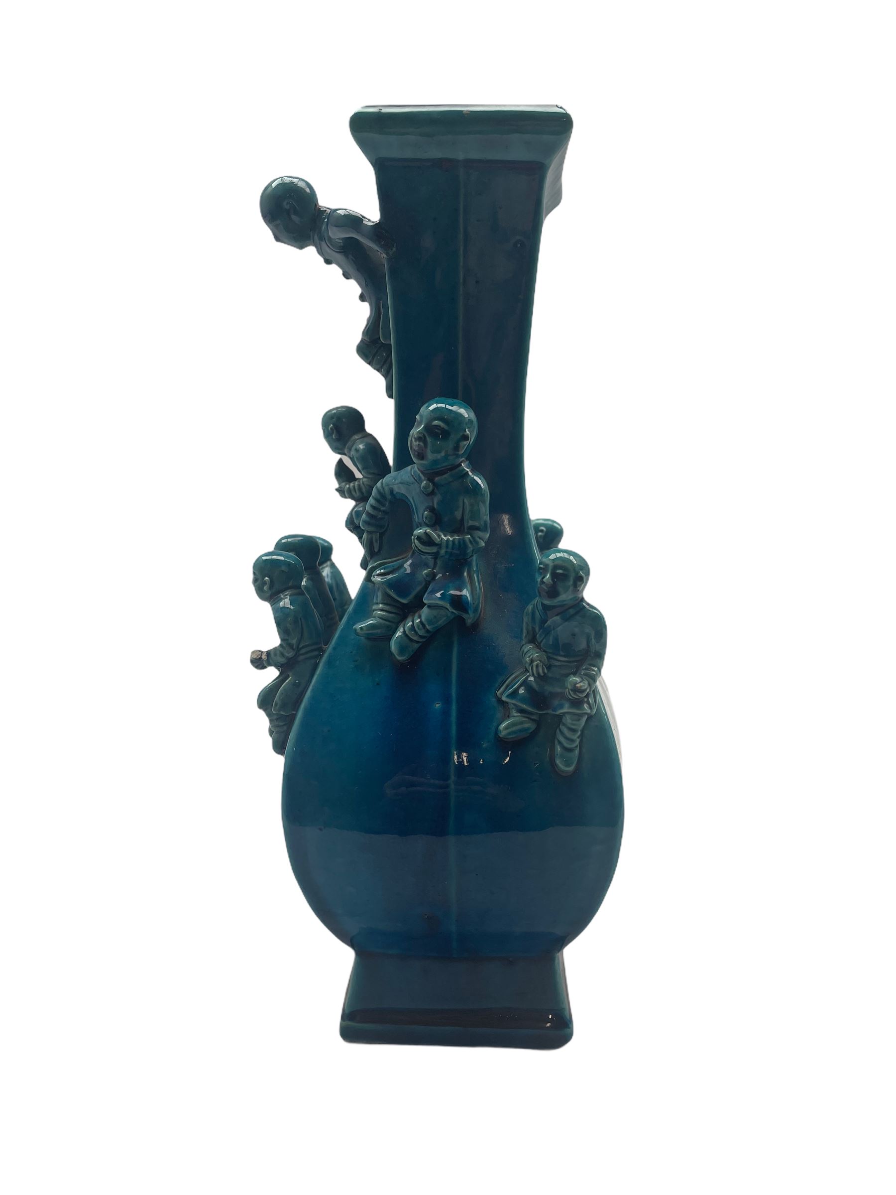 18th/19th century Chinese turquoise glazed 'Boys' vase - Image 4 of 6