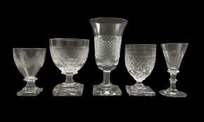 Early 19th century glass rummer with hobnail cut decoration on a square foot