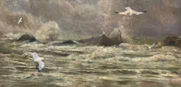 James Arthur Henry Jameson (Irish 1855-1930): Seagulls and Rocky Seascape
