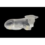 Lalique frosted glass model of a recumbent cow with engraved mark 'Lalique