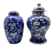 Chinese blue and white prunus pattern jar and cover