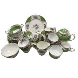 Royal Albert Albany Green pattern part tea set comprising five teacups