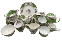 Royal Albert Albany Green pattern part tea set comprising five teacups