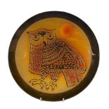 Poole pottery charger decorated with an Owl on orange ground