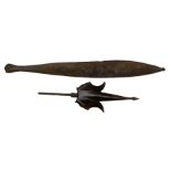 Australian Aboriginal spear thrower carved with kangaroo L82cm and a Malayan trident dagger with woo