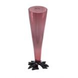Gillies Jones Rosedale pink glass vase of tapering design on a flattened leaf foot H33cm signed and