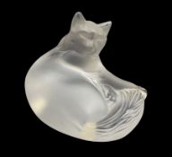 Lalique frosted glass model 'Happy Cat' with engraved mark 'Lalique