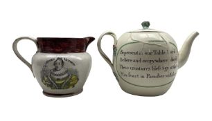18th century cream ware bullet shape tea pot