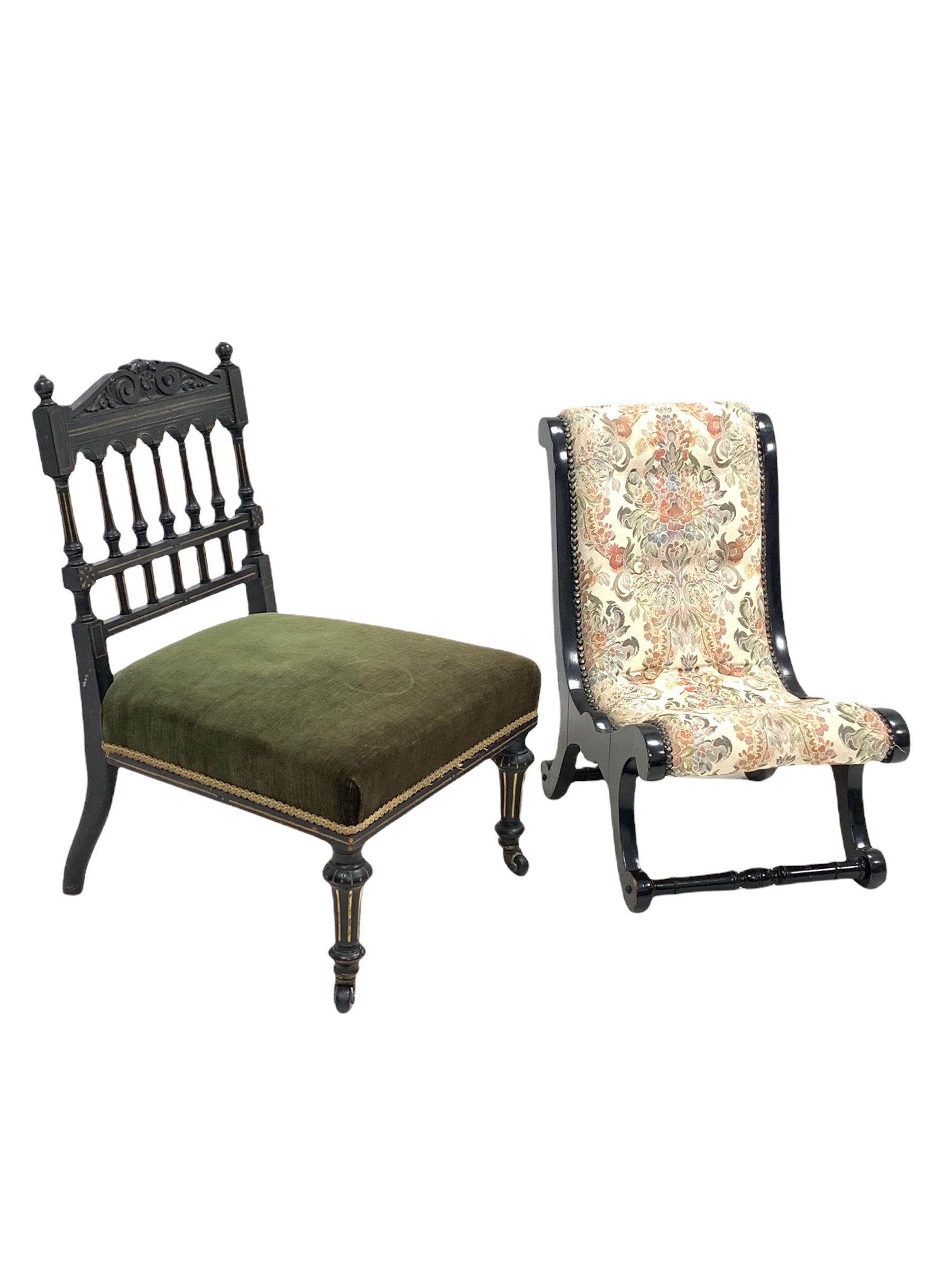 Victorian ebonised and parcel gilt side chair - Image 3 of 3