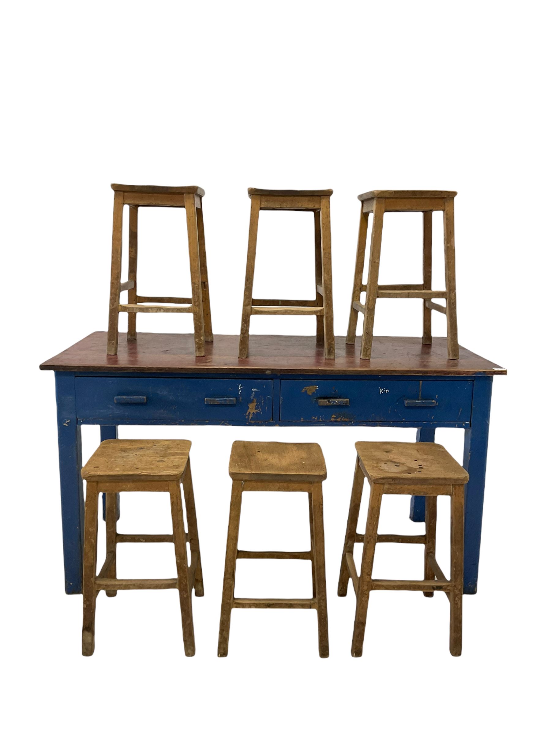 Early to mid 20th century hardwood school laboratory table - Image 2 of 4