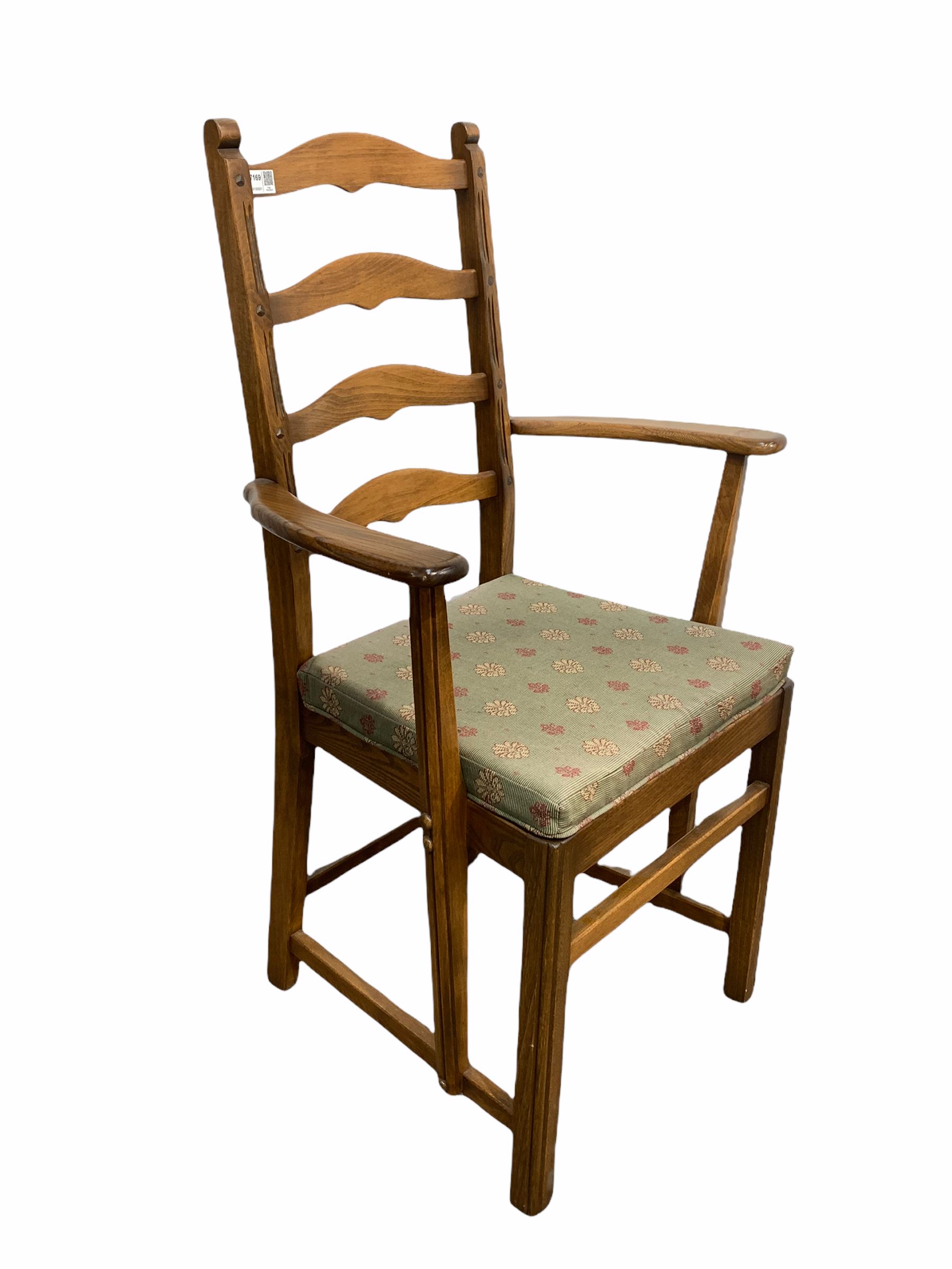 Pair of Ercol ladder back carver chairs with upholstered squab cushions - Image 2 of 3